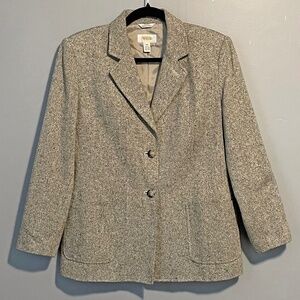 EUC Vintage Silk Wool Tweed Blazer Talbots Taupe 10P, Medium